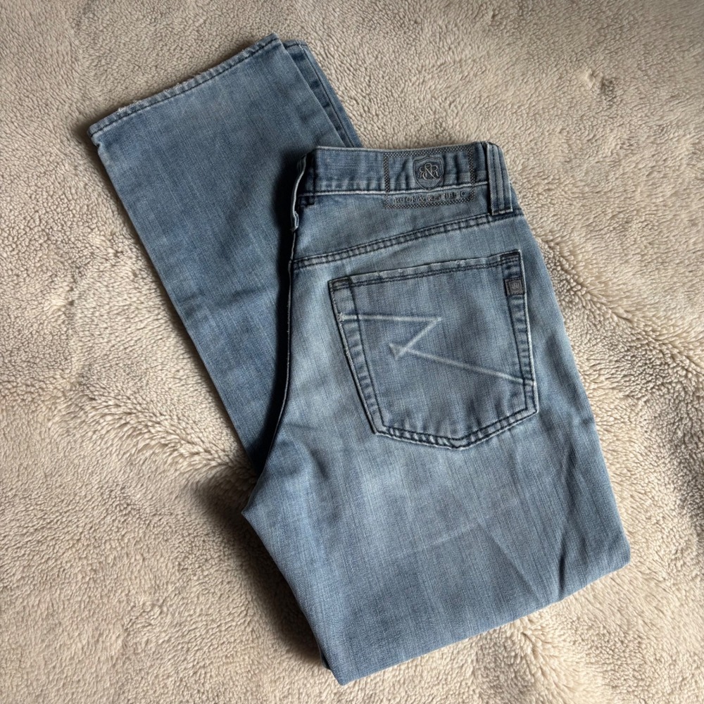 Rock & Republic Jeans Mens 32x30 Blue Excellent Straight Leg Embroidered Pocket